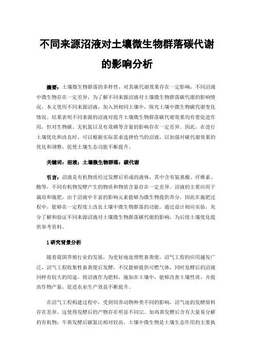 不同来源沼液对土壤微生物群落碳代谢的影响分析