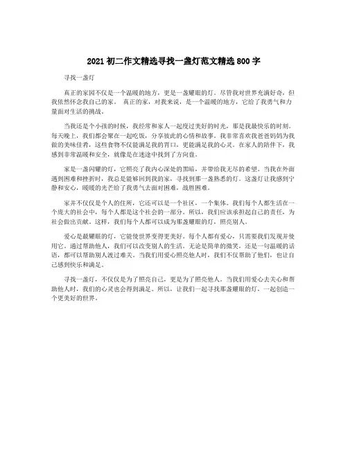 2021初二作文精选寻找一盏灯范文精选800字