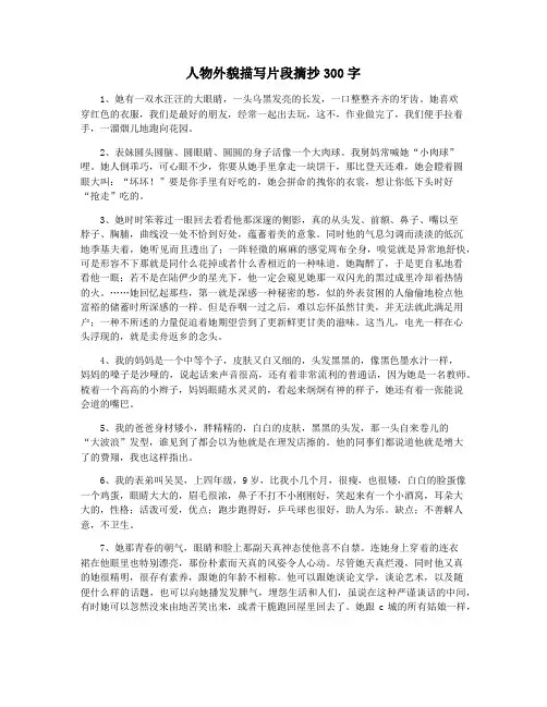 人物外貌描写片段摘抄300字