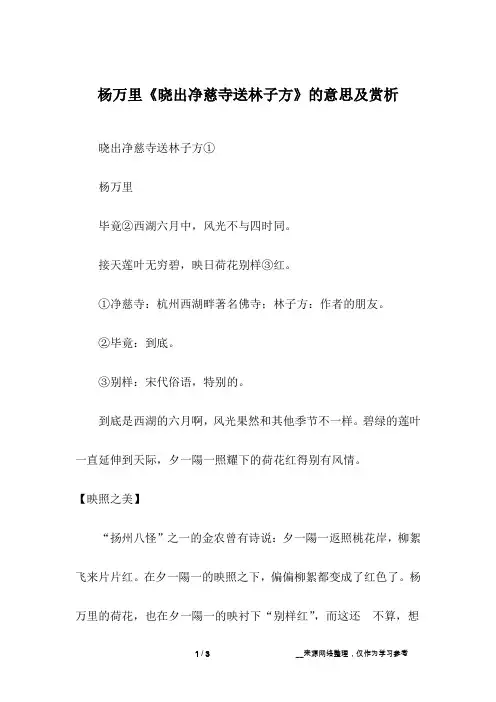 杨万里《晓出净慈寺送林子方》的意思及赏析