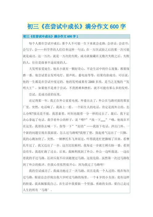 初三《在尝试中成长》满分作文600字