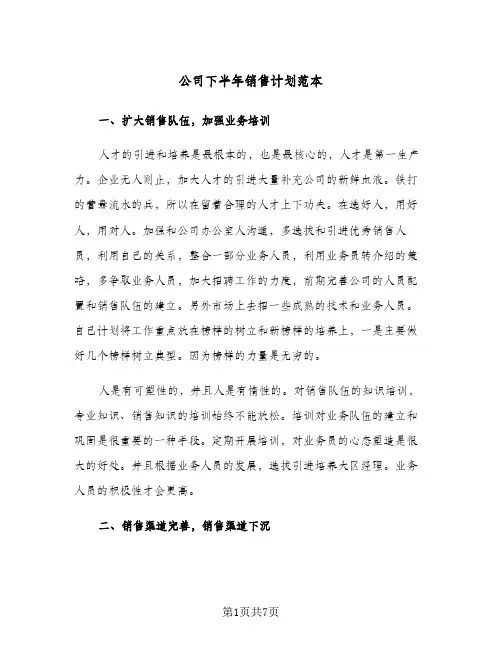 公司下半年销售计划范本(3篇)