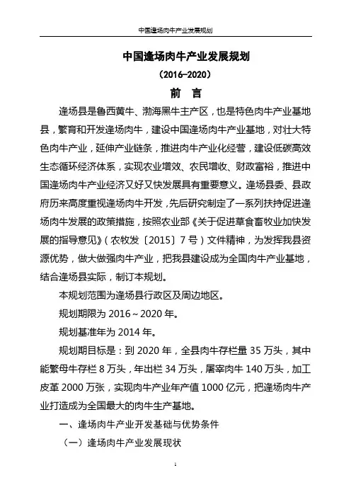 中国逢场肉牛产业发展规划