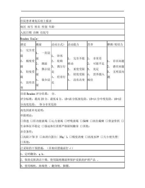 难免压疮上报表