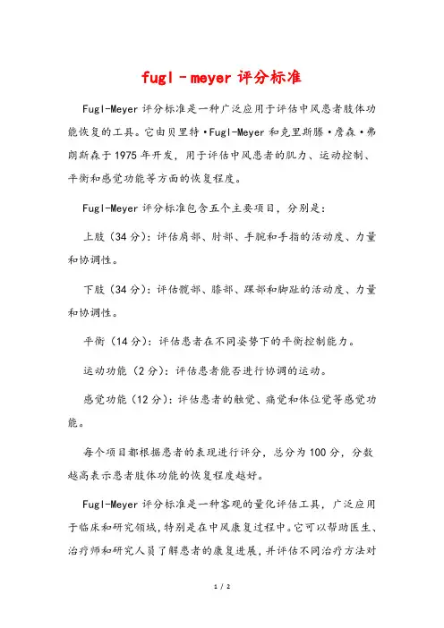 fugl–meyer评分标准