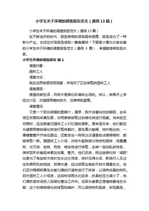 小学生关于环境的调查报告范文（通用13篇）
