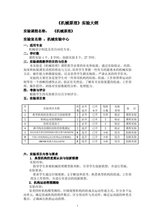 《机械原理》课程实验大纲