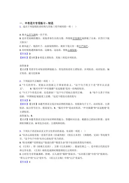 新部编人教版中考 语文 短语训练含解析(1)