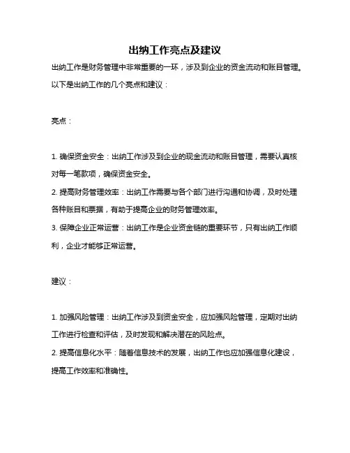 出纳工作亮点及建议