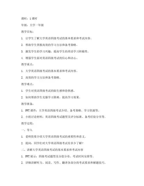 大学英语四级主题班会教案