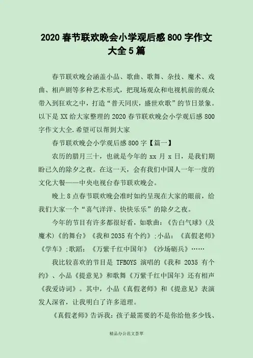 2020春节联欢晚会小学观后感800字作文大全5篇
