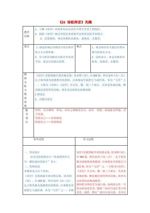 九年级语文下册《24 诗经两首》关雎教学设计 新人教版