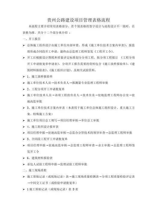 贵州公路建设项目管理表格流程