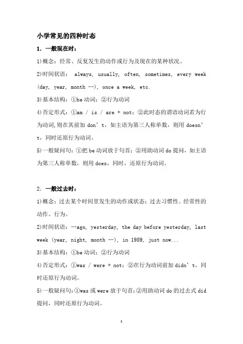 小学英语常见的四种时态