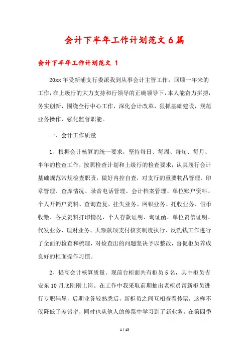 会计下半年工作计划范文6篇