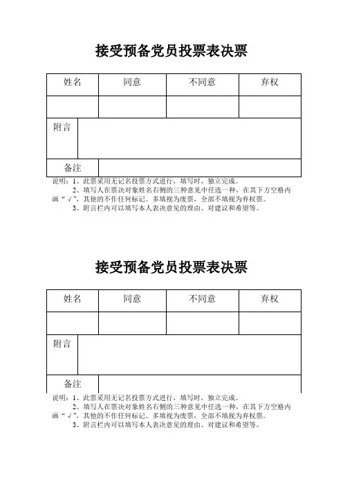 投票表决票