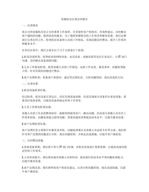 客服机房自查自纠报告