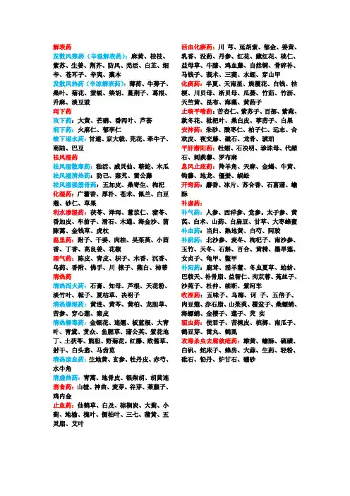 中医药基础知识点-中药分类