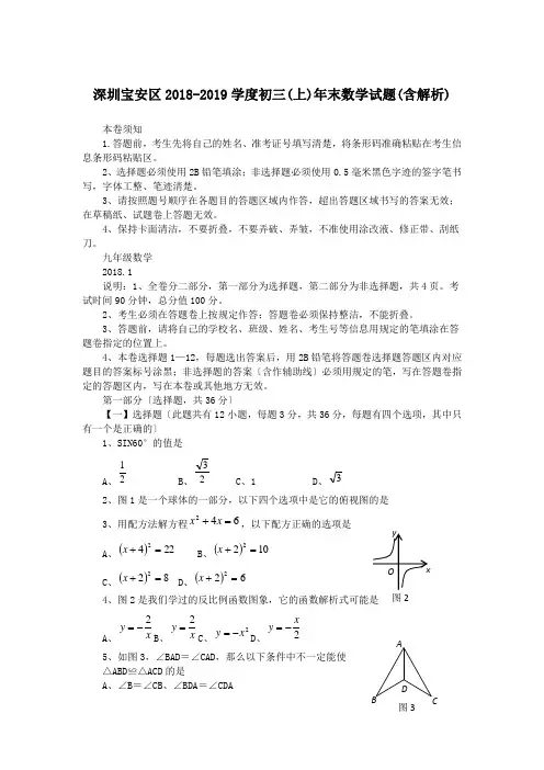 深圳宝安区2018-2019学度初三(上)年末数学试题(含解析)