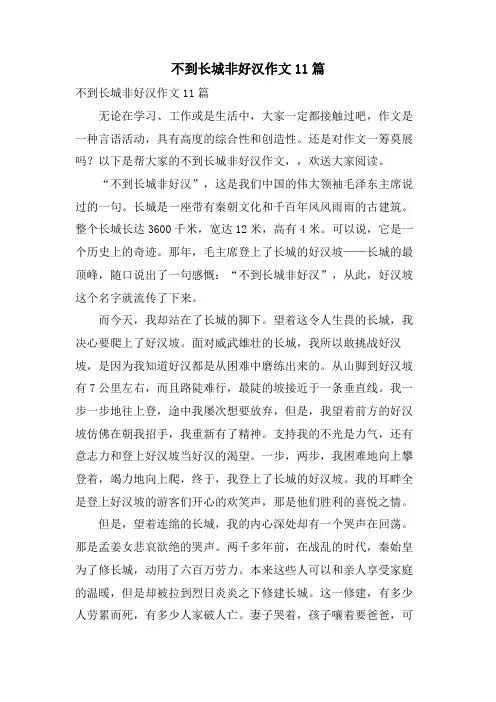 不到长城非好汉作文11篇