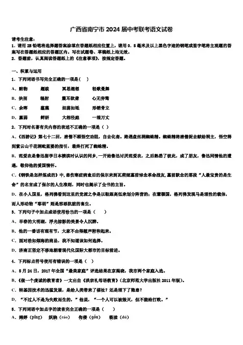 广西省南宁市2024届中考联考语文试卷含解析