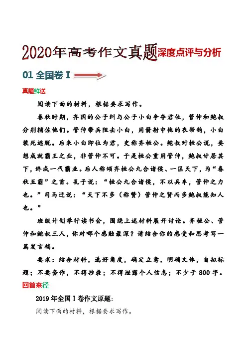2020年全国Ⅰ卷作文深度点评与分析