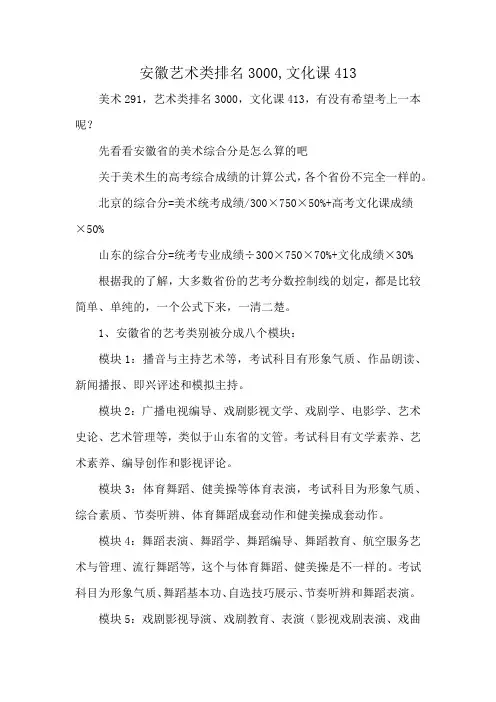 安徽艺术类排名3000,文化课413