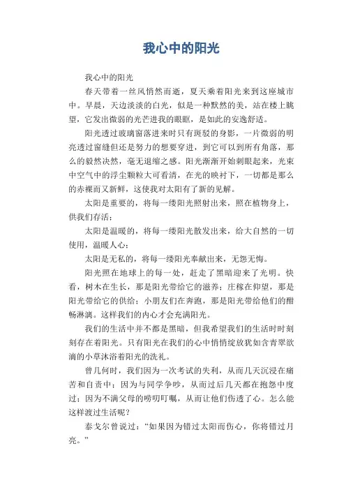 中学生满分作文精选：我心中的阳光