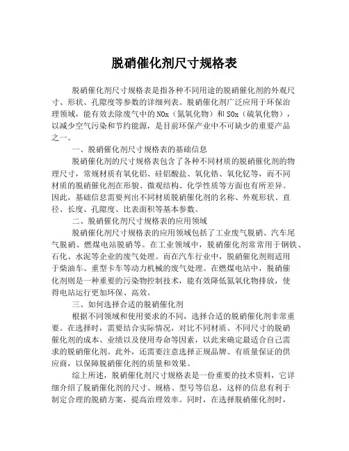 脱硝催化剂尺寸规格表