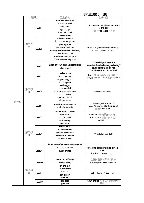 沪教小学英语(三年级起点)六年级(上)知识点汇总