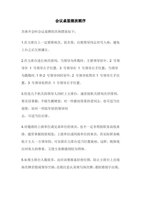 会议桌签摆放顺序