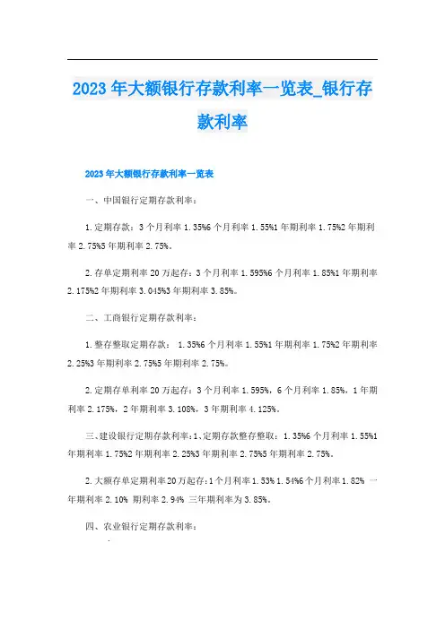 2023年大额银行存款利率一览表_银行存款利率