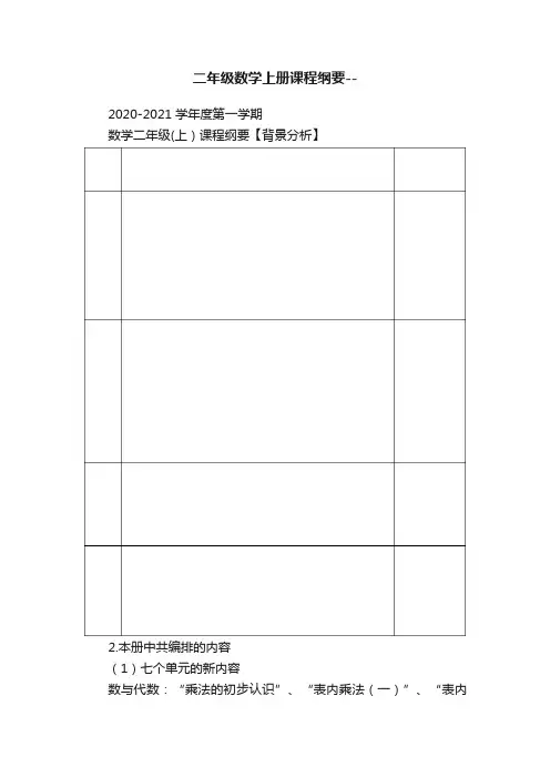 二年级数学上册课程纲要--