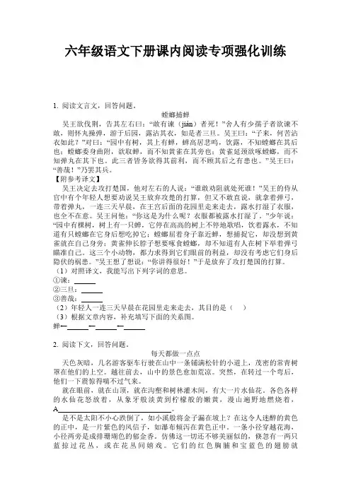 六年级语文下册课内阅读专项强化训练