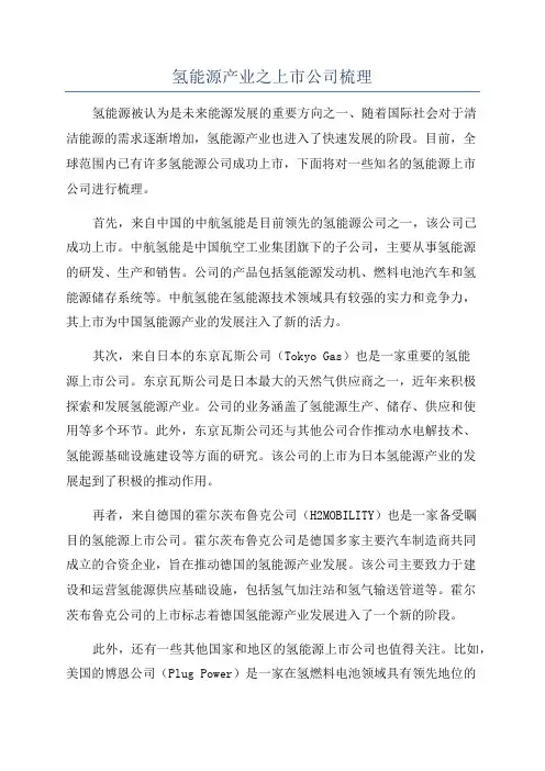 氢能源产业之上市公司梳理