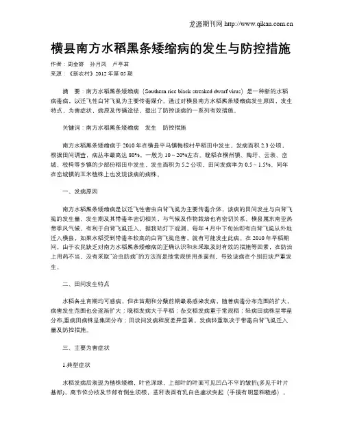 横县南方水稻黑条矮缩病的发生与防控措施