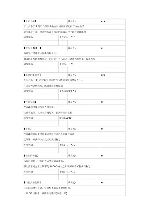 东方年代记称号详解攻略