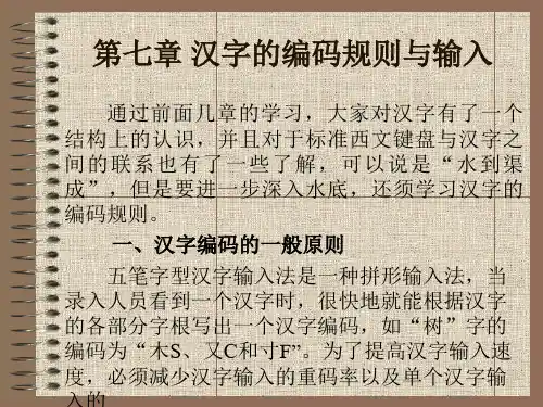 第七章 汉字的编码规则与输入