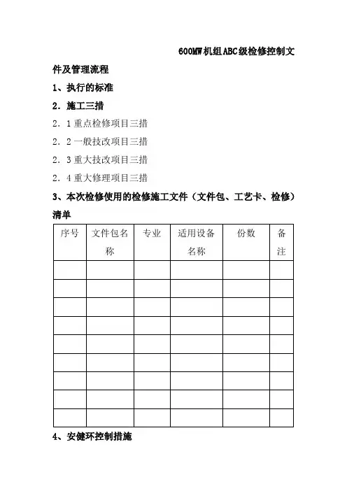 600MW机组ABC级检修控制文件及管理流程