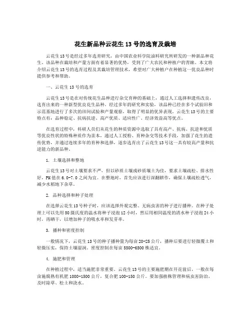 花生新品种云花生13号的选育及栽培