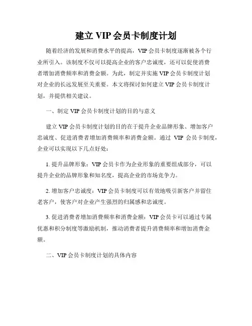 建立VIP会员卡制度计划