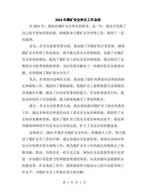 2024年煤矿安全科长工作总结