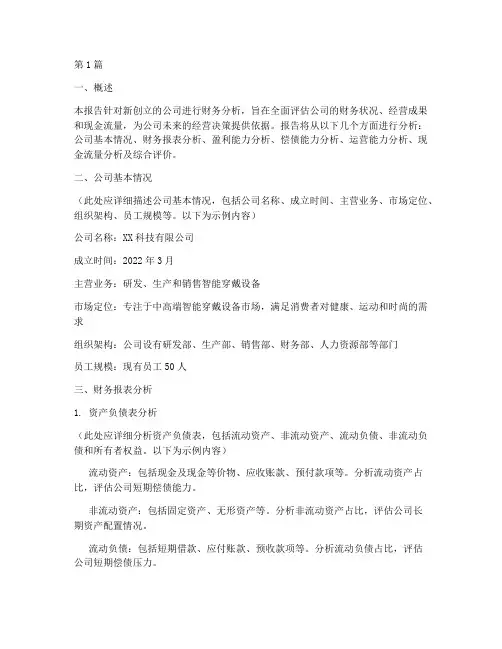 新创立公司财务分析报告(3篇)