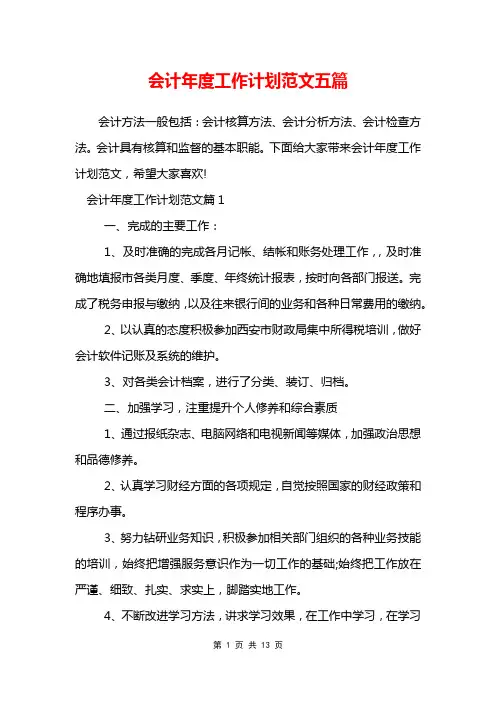 会计年度工作计划范文五篇
