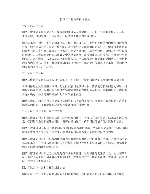 团队工作计划和目标范文