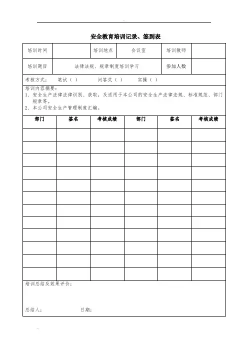 安全教育培训记录、签到表