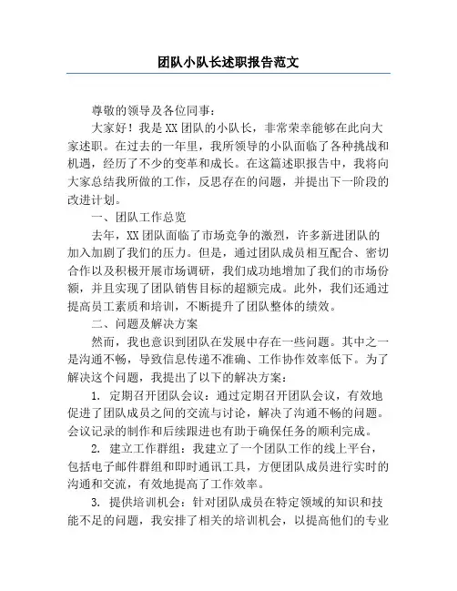 团队小队长述职报告范文