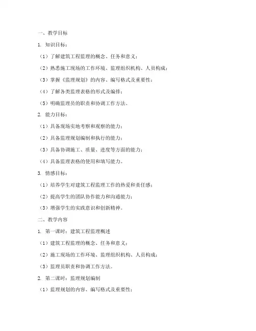 工程监理实训教案范文模板