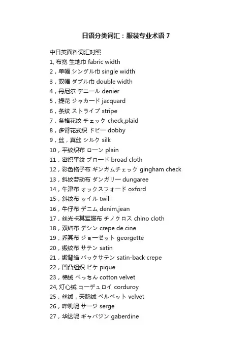 日语分类词汇：服装专业术语7