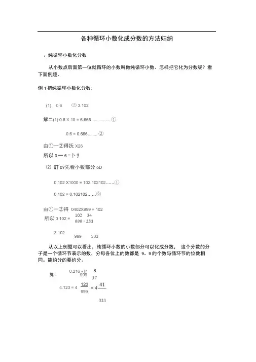 各种循环小数化成分数的方法归纳